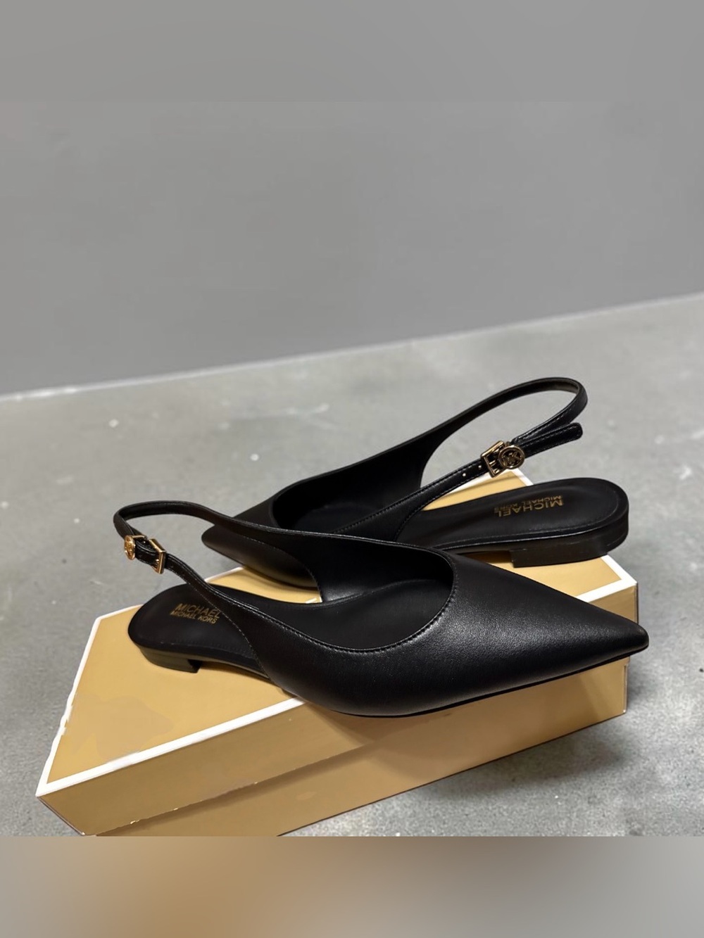 MICHAEL Michael Kors Black Pointed Leather Slingback Flats
